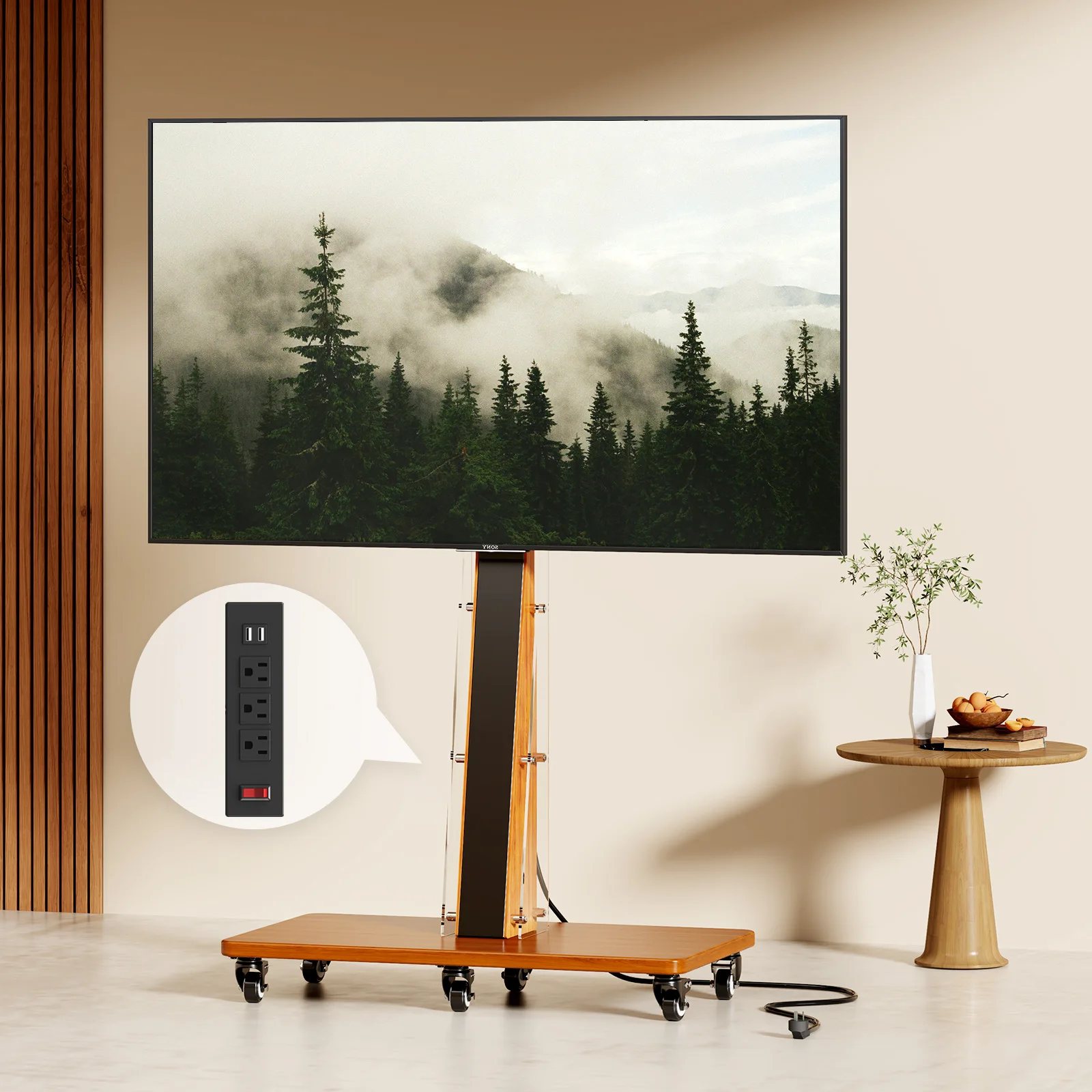 Mobile TV bracket with US standard power strip art cart floor TV cabinet hanger