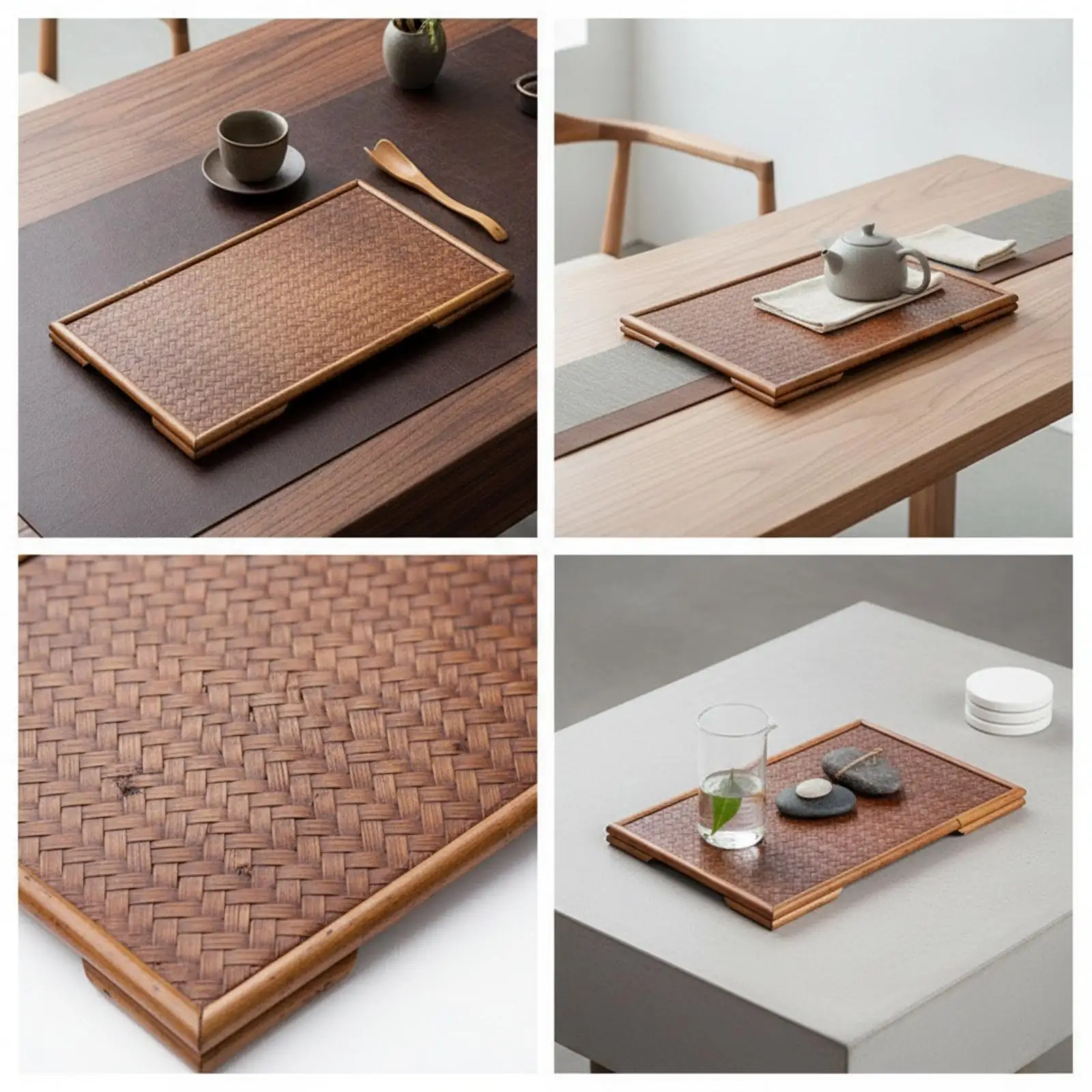 Eco Friendly Bamboo Serving Tray with Low Profile Design for Teaware Storage and Decorative Table Center