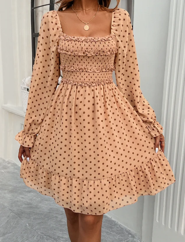 فساتين أنيقة مثيرة للنساء فستان كاجوال منقط موضة جديدة 2025 ملابس نسائية صيفية