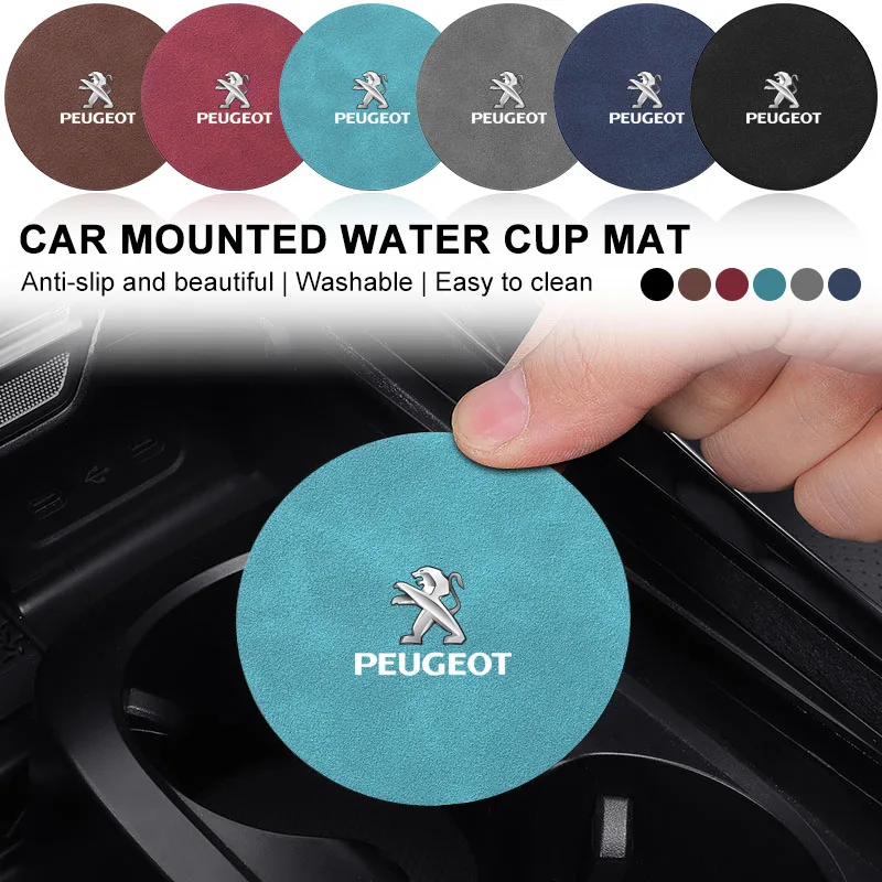 Water Coaster Non-Slip Mat Car Bottle Holder Insert Pad Car Leather for Peugeot 308 408 508 RCZ 208 3008 206 Wheel Center Caps