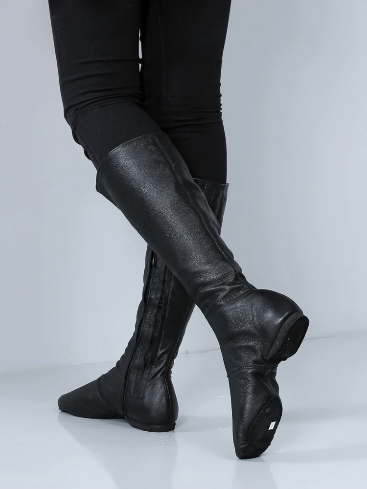 Professional Dance Boots Real Leather Inner Zipper for Ethnic Dance Performance Anti-Slip Soft Bottom Suitable for Youth