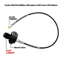 Diving Scuba 5/8BSPP Connector G5/8 DIN300 Filling Station Charging Adapter W/ Gauge Microbore DN3 Hose For Air Inflation