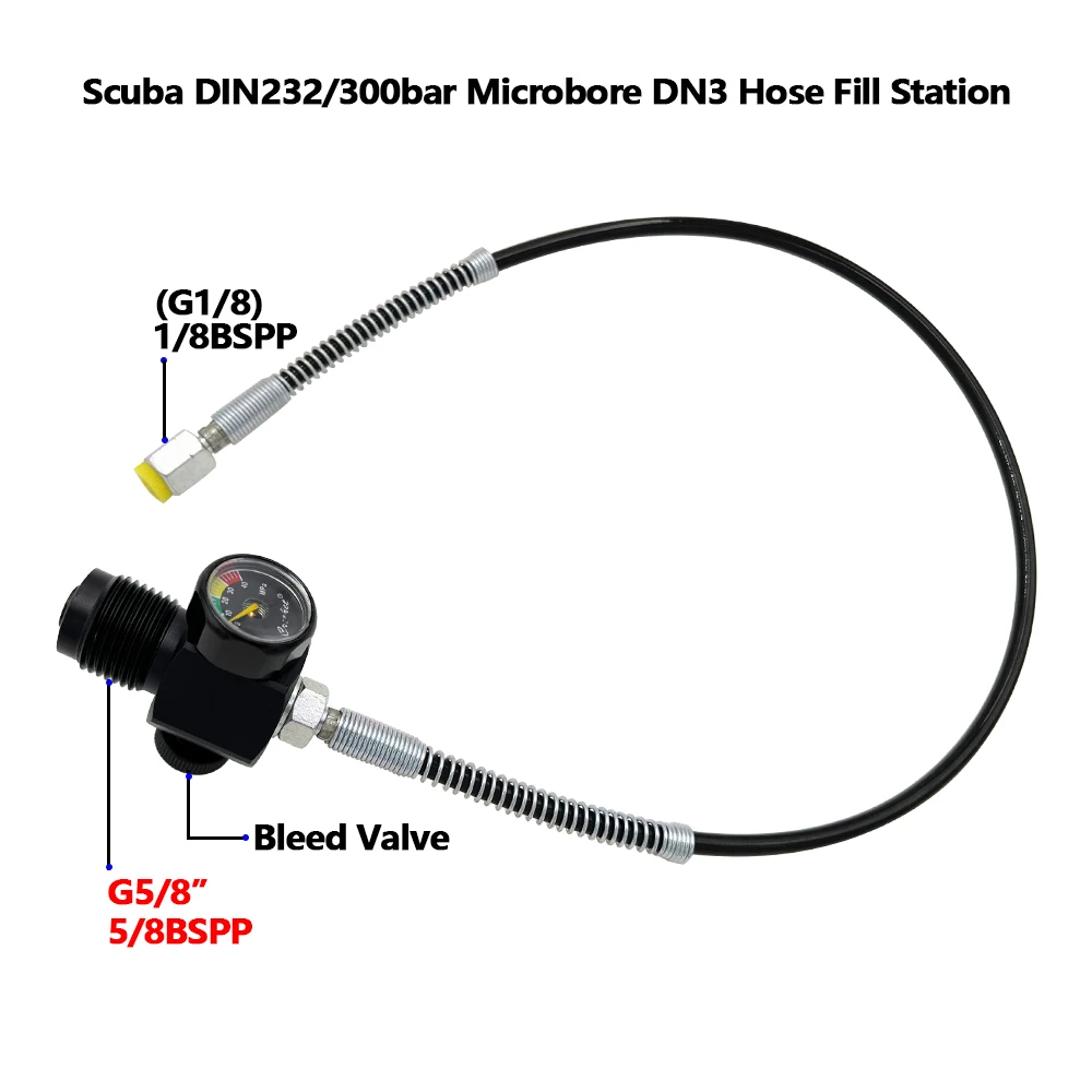 mergulho conector bspp scuba g5 din300 estacao de enchimento adaptador de carregamento w calibre microbore dn3 mangueira inflacao de ar 01