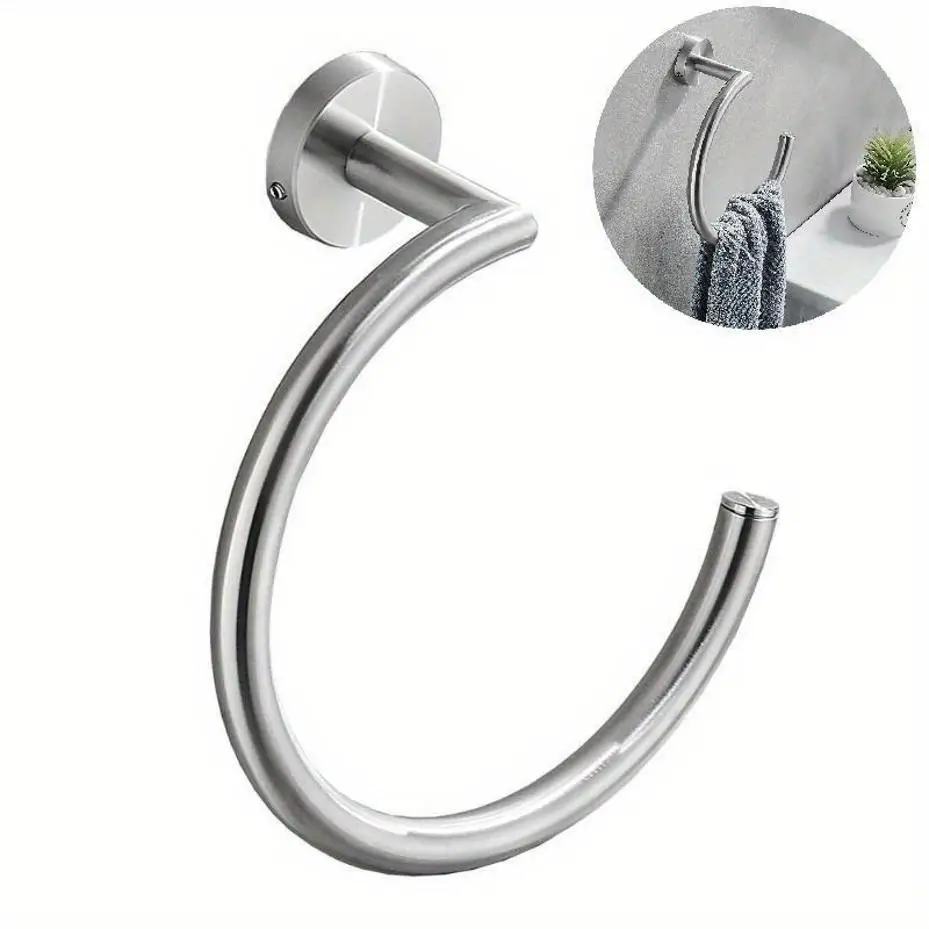2026 Practical New 1 Pcs Nordic Round Stainless Steel Black Towel Ring Hanging Ring Wipe Hand Towel Hanger Round Ring Wall