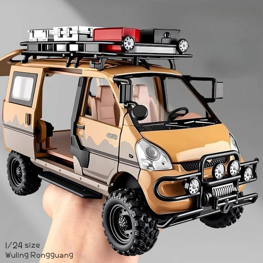 1:24 WuLing Van Mitsubishi Delica modelo de aleación de juguete puertas de coche fundidas a presión sonido abierto luz extraíble vehículo todoterreno regalos de cumpleaños
