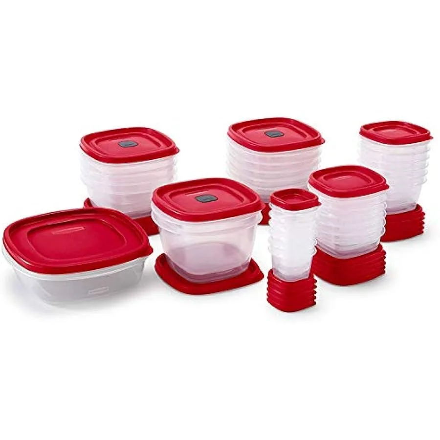 Rubbermaid 60-Piece Food Storage Containers with Lids Microwave and Dishwasher Safe Red Color Ideal for Meal Prep and Pantry St