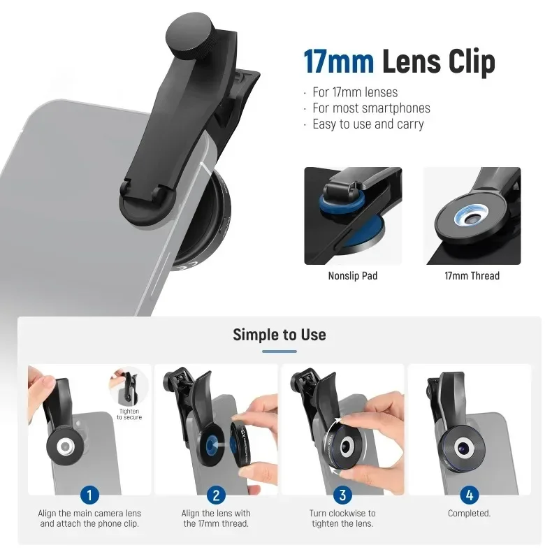 Picture 5: 45X Mini Pocket Microscope Lens with 17mm Thread Phone Lens Clip, 2 Brightness LED Light Compatible