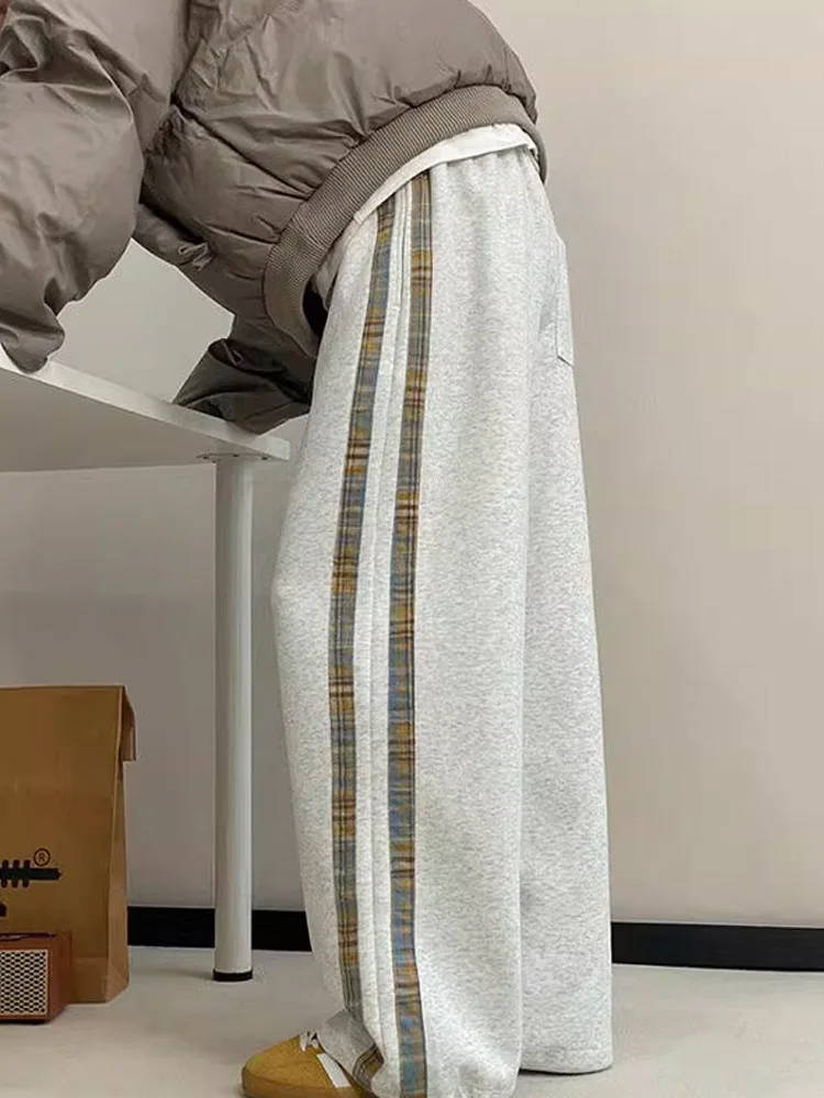 

Men's Casual Pants Side Stripe Patchwork Wide Leg Autumn Winter Street Sle Design Loose Fit Long Trousers Faionable Brand