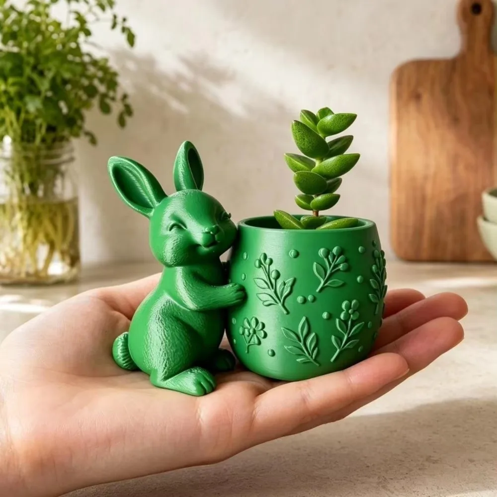 3d Printed Rabbit Flower Pot Embossed Floral Design Desk Ornaments Succulents Planter Home Decor Storage Box Home Decor