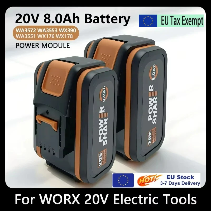 Image of Original Worx Lithium-Ionen-Akku Ersatz Aste Au Lithium-Ion D'Origine Worx Wa3551, Wa3553 Wx176 Wx550 Wx386 Wxino 3 Wxgain, Wx800, Wu268 20V, 8,0 Ah