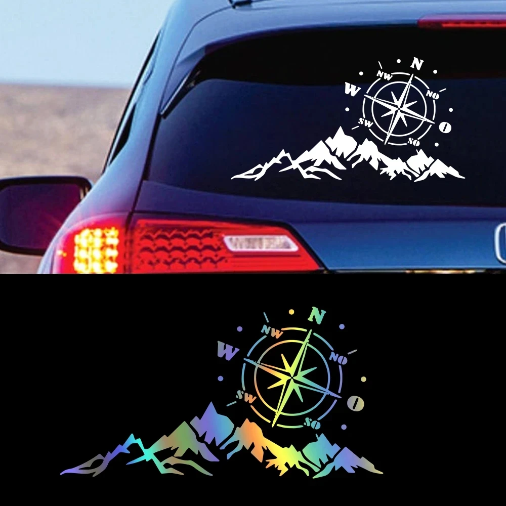 Compass Car Sticker For SUV Off-road RV Camper Vehicle Reflective Mountain Compass Decals Car Stickers Decor Accessories