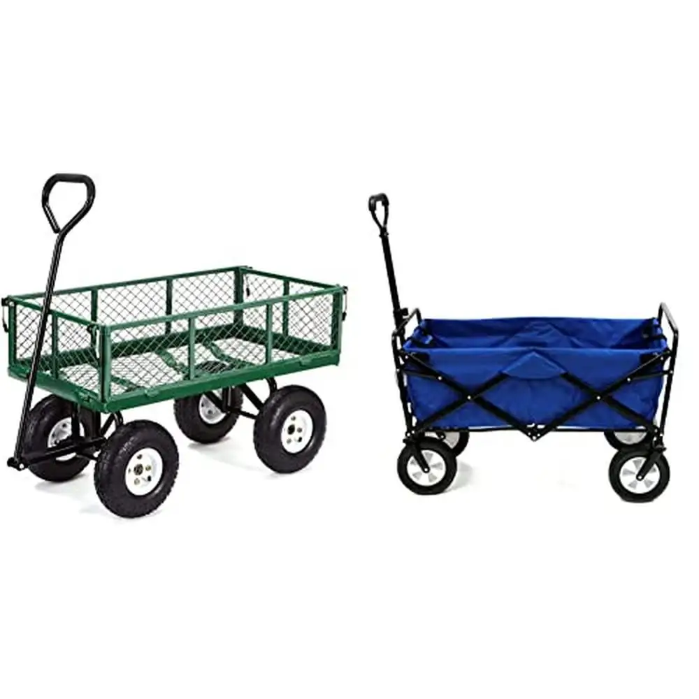 Steel Garden Cart with Removable Sides Versatile Hauling Comfortable Pulling Compact Storage Heavy Duty Frame Durable Fabric