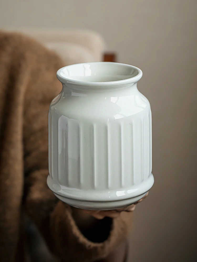Japanese Style Embossed Ceramic Storage Jar Kitchen Utensil Holder Tableware Organizer Decorative Vase