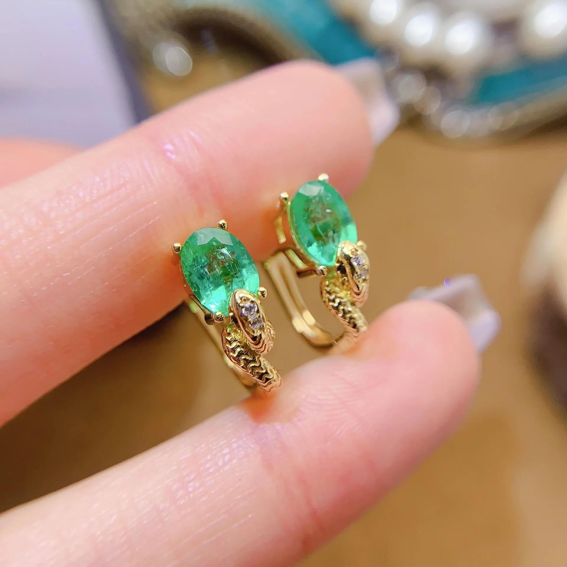 5*7mm Natural Emerald Earrings, S925 Silver Unique Luxury Studs, Elegant Green Jewelry Gift.