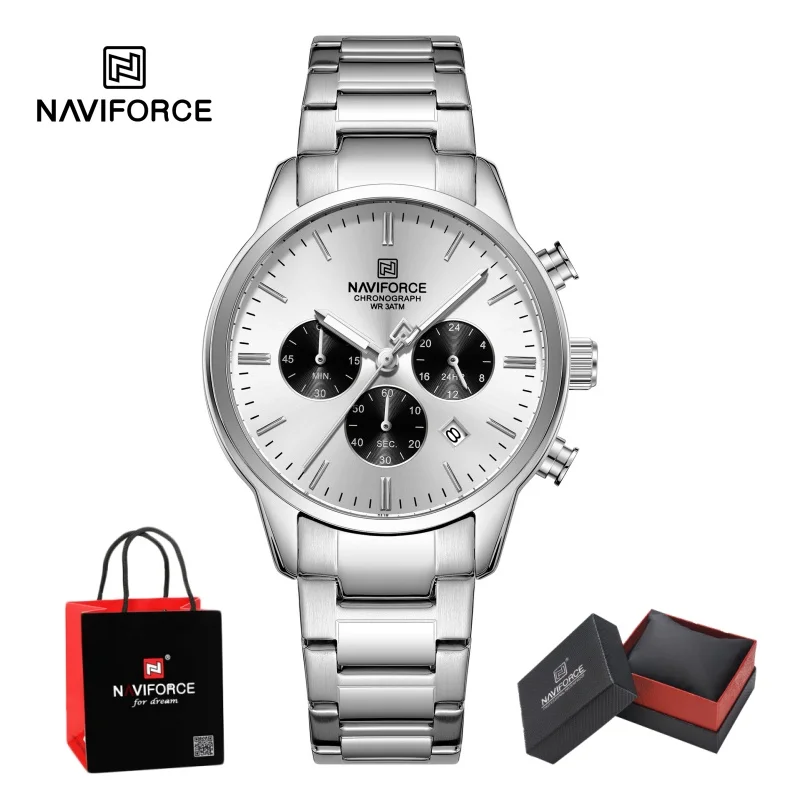 

NAVIFORCE New Man's Watch 24 Hours 30M Waterproof Stainless Steel Male Luxury Clock Casual Business Wristwatch Gift Box NF8076