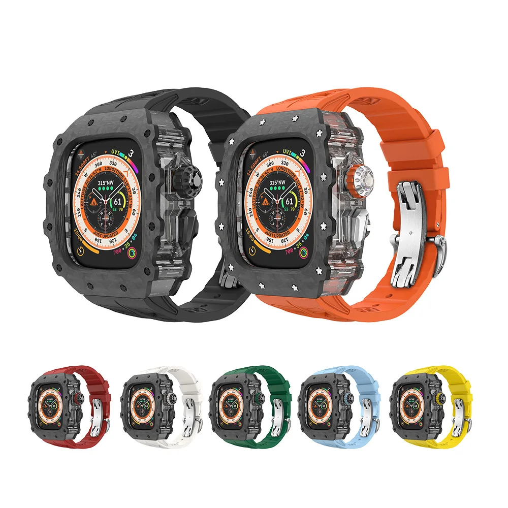 49mm Fit For Apple Watch Ultra 1 2 Waterproof Fluororubber Strap And Carbon Fiber Case for Modification Multiple color options