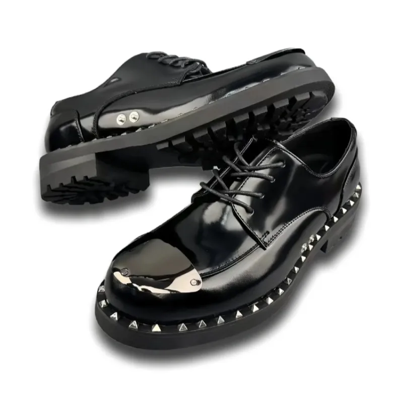 أحذية ديربي كاجوال للرجال من الجلد الطبيعي البريطاني، أحذية جلدية رسمية ذات نعل سميك #5