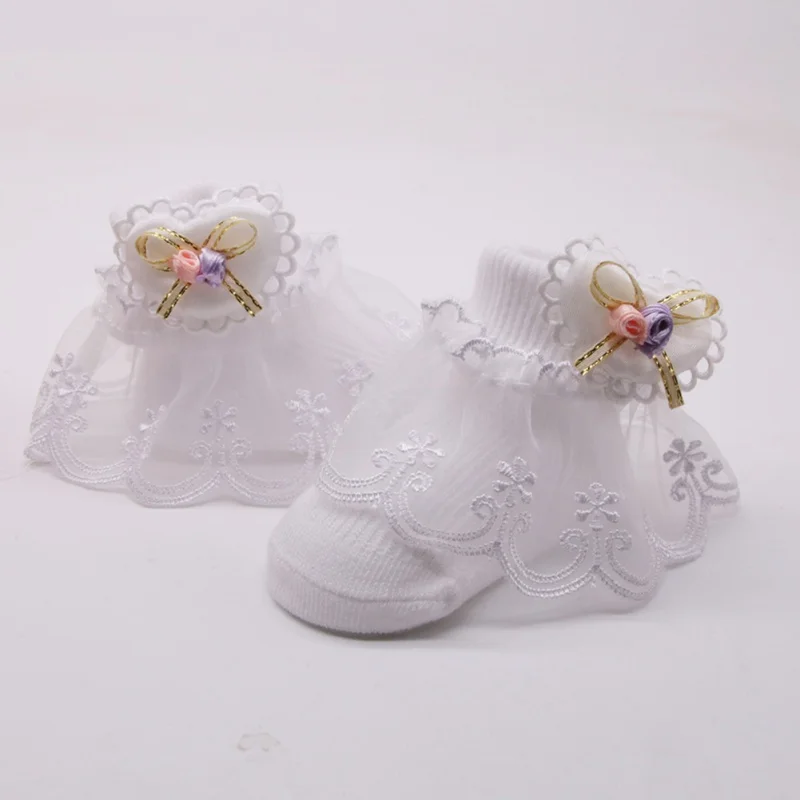 1 Pair Baby Girl Cute Socks Cotton Lace Bow Floral Print Socks Princess Party Toddler Children Socks