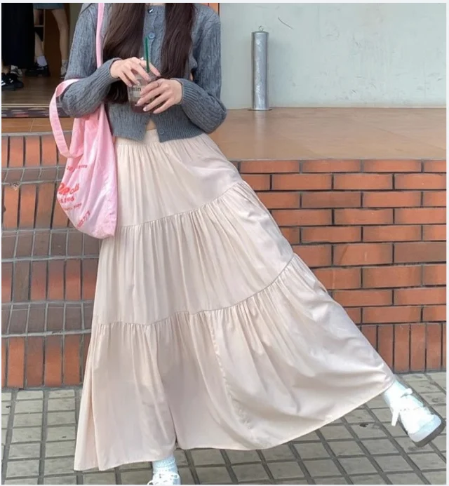 

Summer Chic Pink Long Skirts for Women 2025 All Match A Line Cake Skirt Woman Korean Fashion White Mini Skirt Ladies