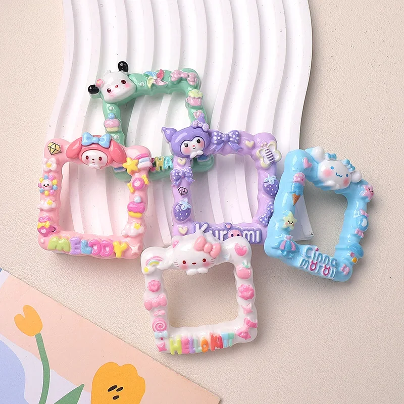 2pcs Cartoon Glossy Animal Photo Frame Sanrio DIY Resin Flatback Enamel Hollow Frame Charms Accessories Handmade Carfts