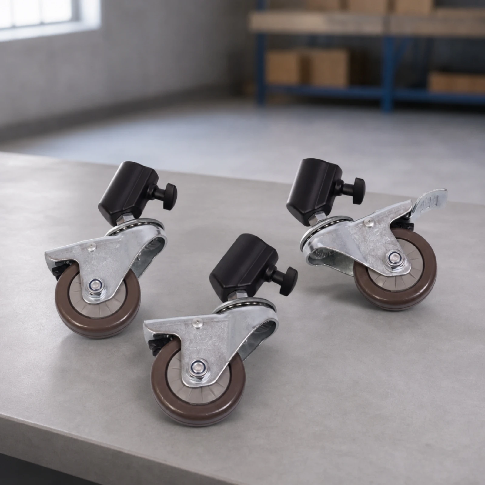 3 Pieces Studio Stand Caster Metal Caster with Tube Mount Casters Lockable Hardware Smooth Rolling for Photographers