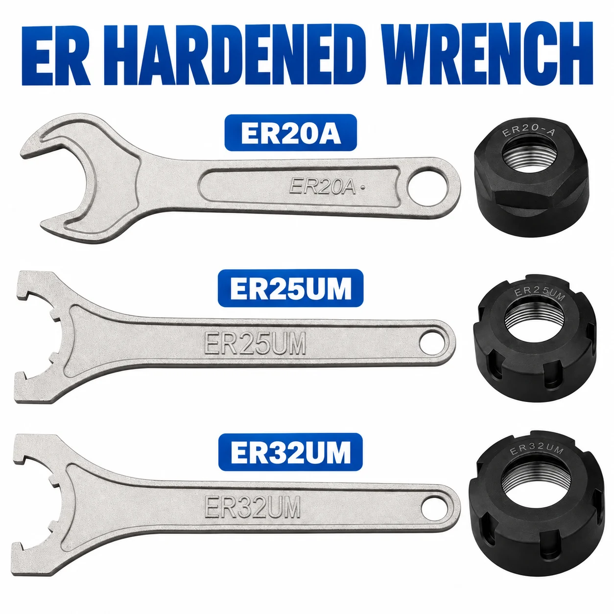 ER16 ER20 ER25 ER32 ER40 A UM MS Collet Wrench Spanner Hardened Type for CNC Engraving Machine Spindle ER Nut Tool Accessory