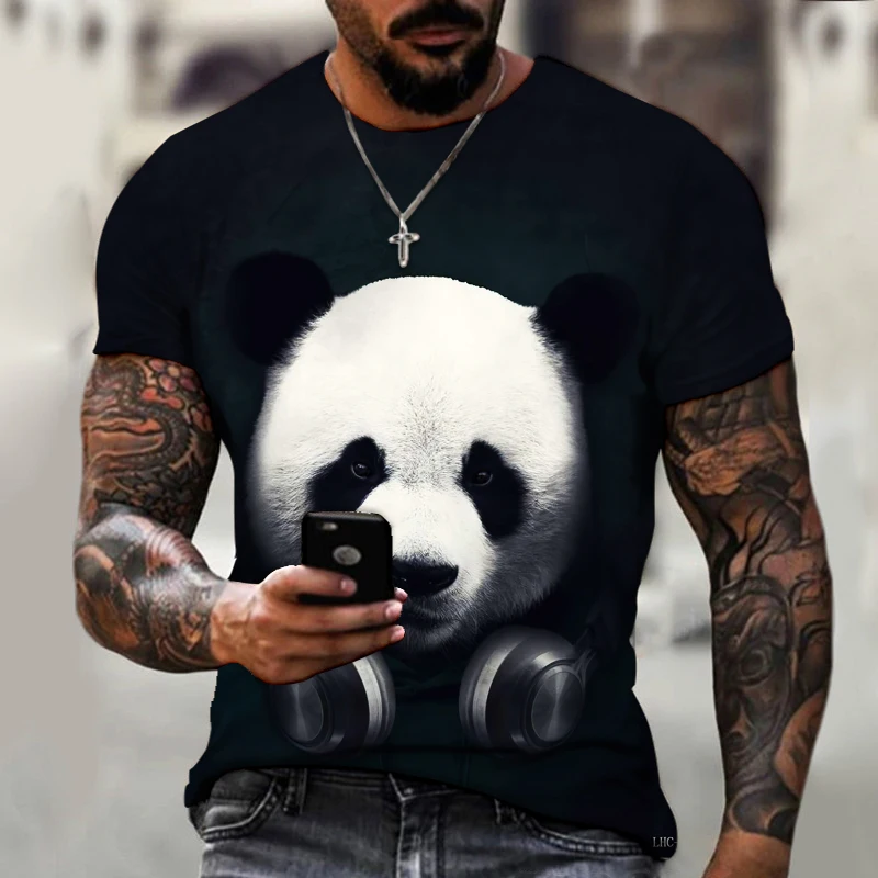 Nieuwe 3d panda print heren ronde hals t-shirt mode casual dagelijks grappig schattige harajuku comfortabele ademende lichtgewicht top