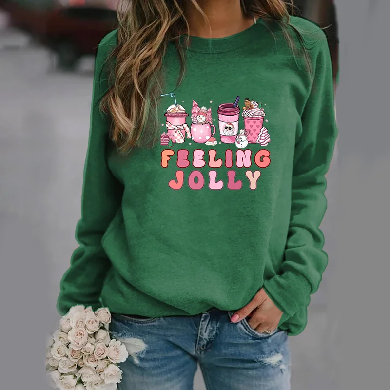 New Christmas Latte Coffee Print Pullover Women's Personalized Creative Christmas Harajuku Long Sleeve Sweater