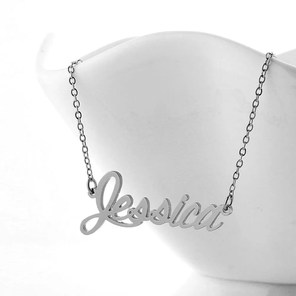 

AOLOSHOW Gold Plated Stainless Steel Jessica Name Necklace for Women Letter Pendant Collar Jewelry Gift