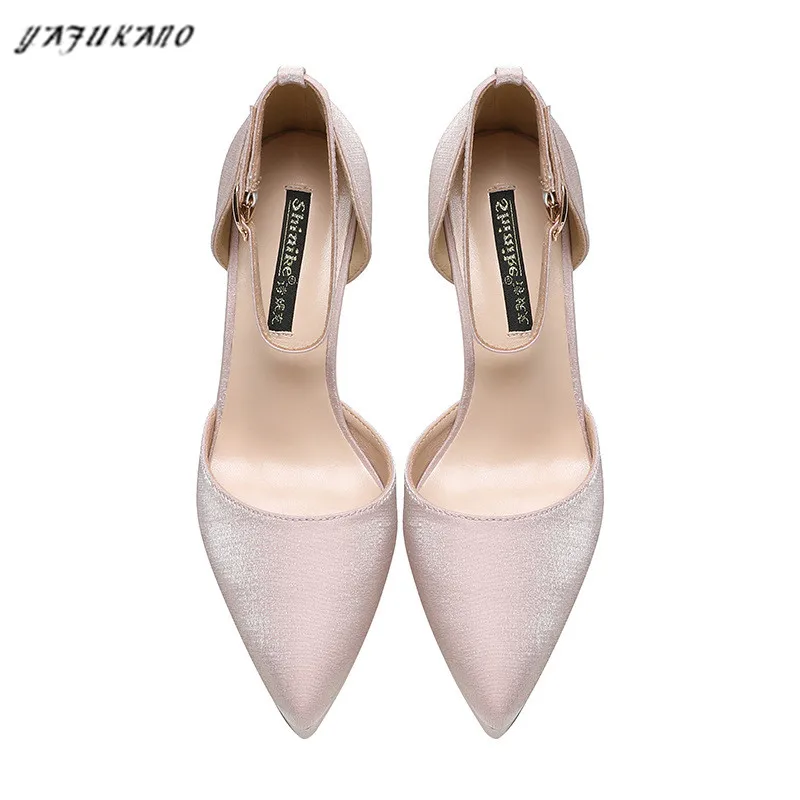 2024 New Stiletto Pointed Toe Platform High Heels Mid Hollow Silk Satin Lady Pumps 10cm Sexy Party Wedding Shoe Small Size 32 33