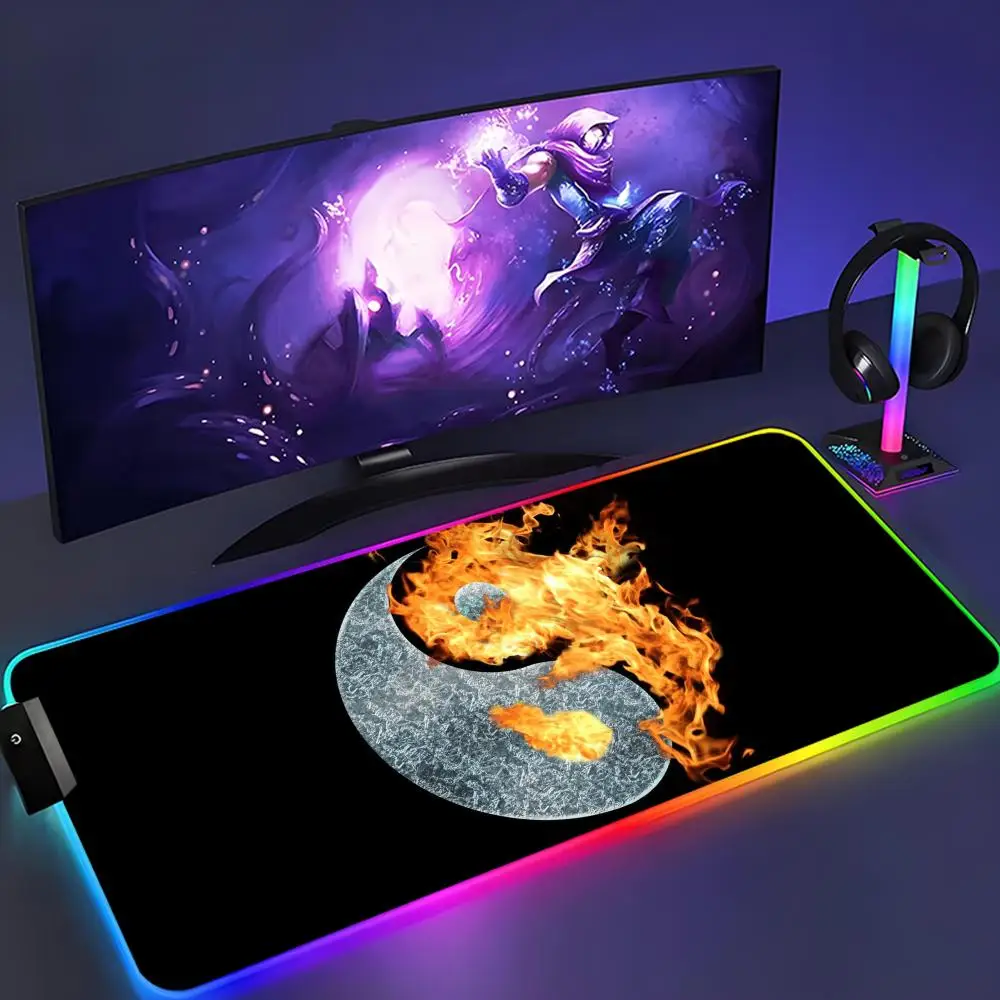 

Инь Ян арт коврик для мыши XXL RGB коврик для мыши Kawaii игровые аксессуары компьютерная клавиатура большой светодиодный настольный коврик с подсветкой коврик для мыши