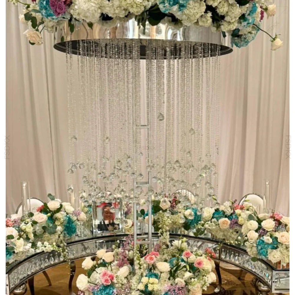 Other Wedding Table Centerpieces Decorations Crystal Bead Curtains With Light Flower Stand Gold Metal Plinths Display Stands