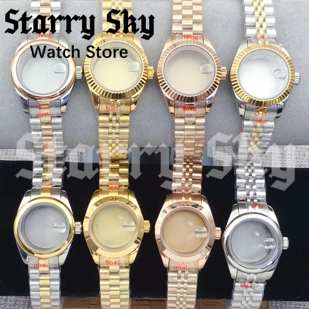 Starry Sky New 28mm Lady's Magnifier Glass Waterproof Watch Case With President Strap Suitable For NH05 Movement Watch Accessory