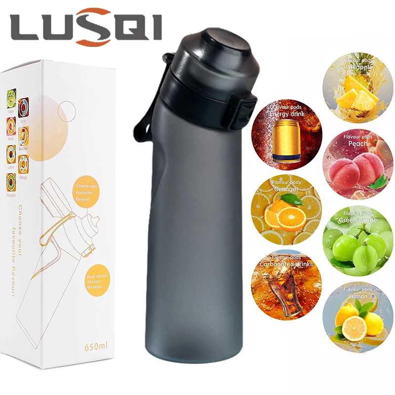 LUSQI Air Flavored Water Bottle With 7 Flavor Ring Sports Leak Proof Sports Water Bottle 650ml Fashion Straw Tritan Plastic Cup