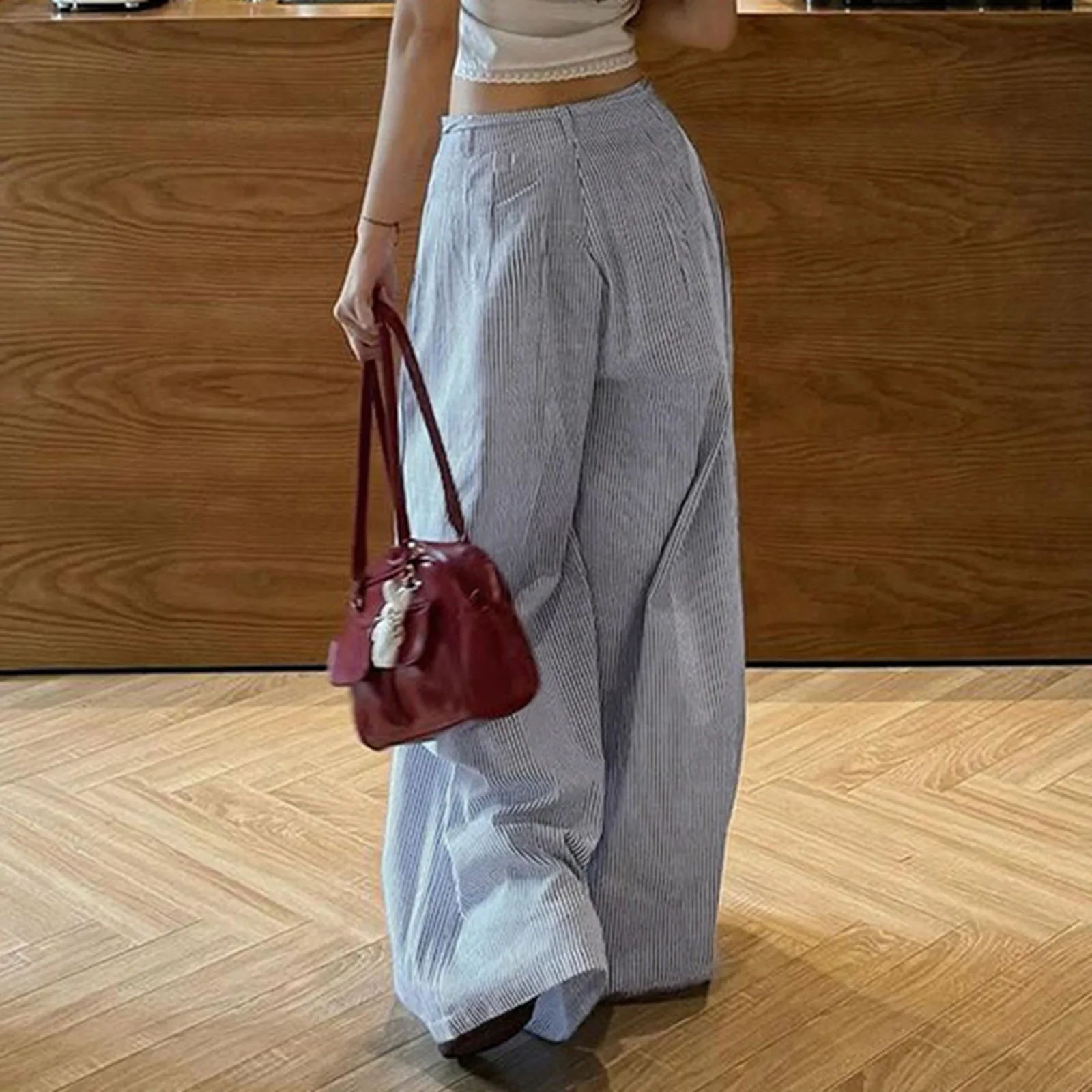 

Striped Drawstring Wide Leg Pants Chic Women Casual Streetwear Vintage Oversize Sweatpants Lounge Outfits Female Trousers