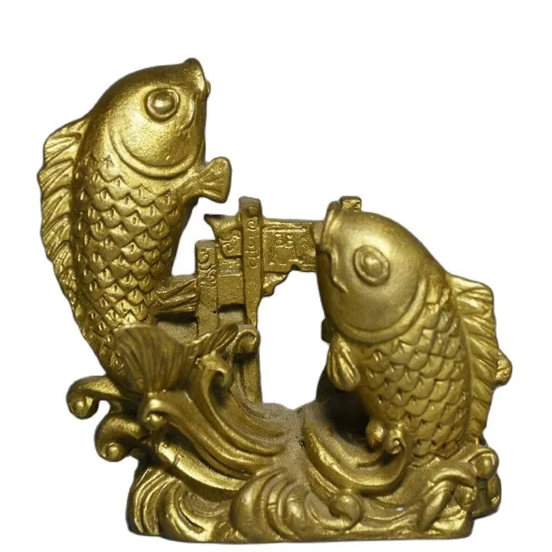 الصين النحاس النقي النحاس فنغ شوي الأسماك ذهبية القفز Longmen محظوظ الحيوان تمثال التماثيل والمنحوتات جمع الحلي هدية