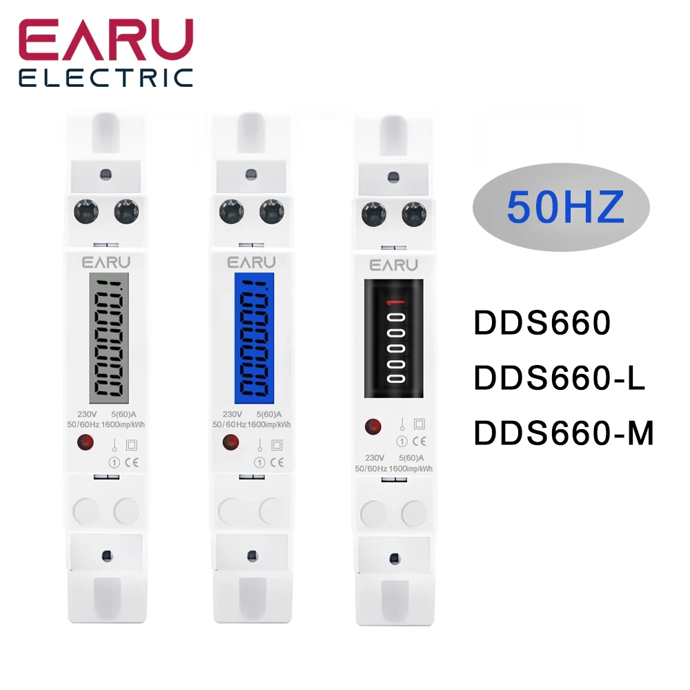 Digital Power Consumption Wattmeter Analógico Energy Meter Lcd Electric Din Rail Monofásico 1p Backlight Kwh ac 230v 50hz 18 mm