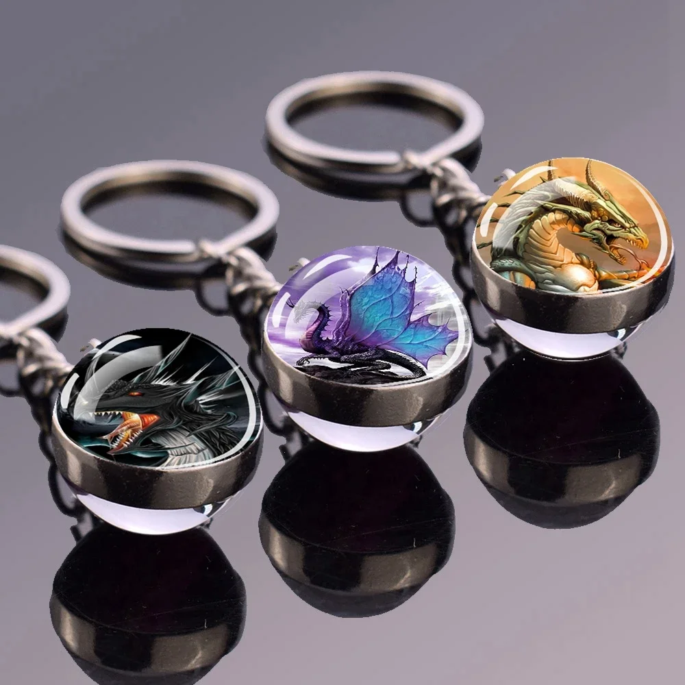 

Dragon Keychain Alloy Keyring Double-sided Glass Ball Keychain Fashion Jewelry Starry Sky Dragon Key Chains Accessories Gift