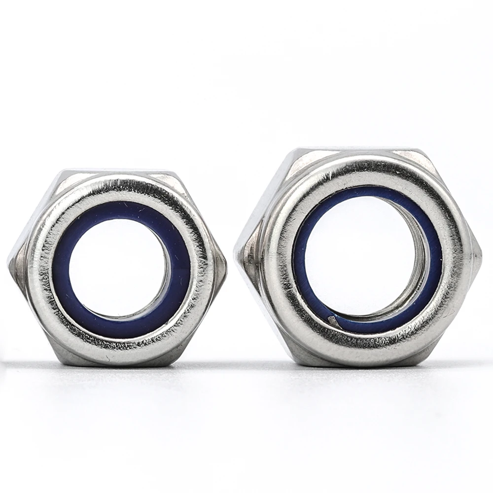 Inch Thread Nylon Insert Locknuts 304 Stainless Steel 2# 4# 6# 8# 10# 1/4 5/16 3/8 3/16 1/2 Standard Inch Hex Lock Nuts UNC