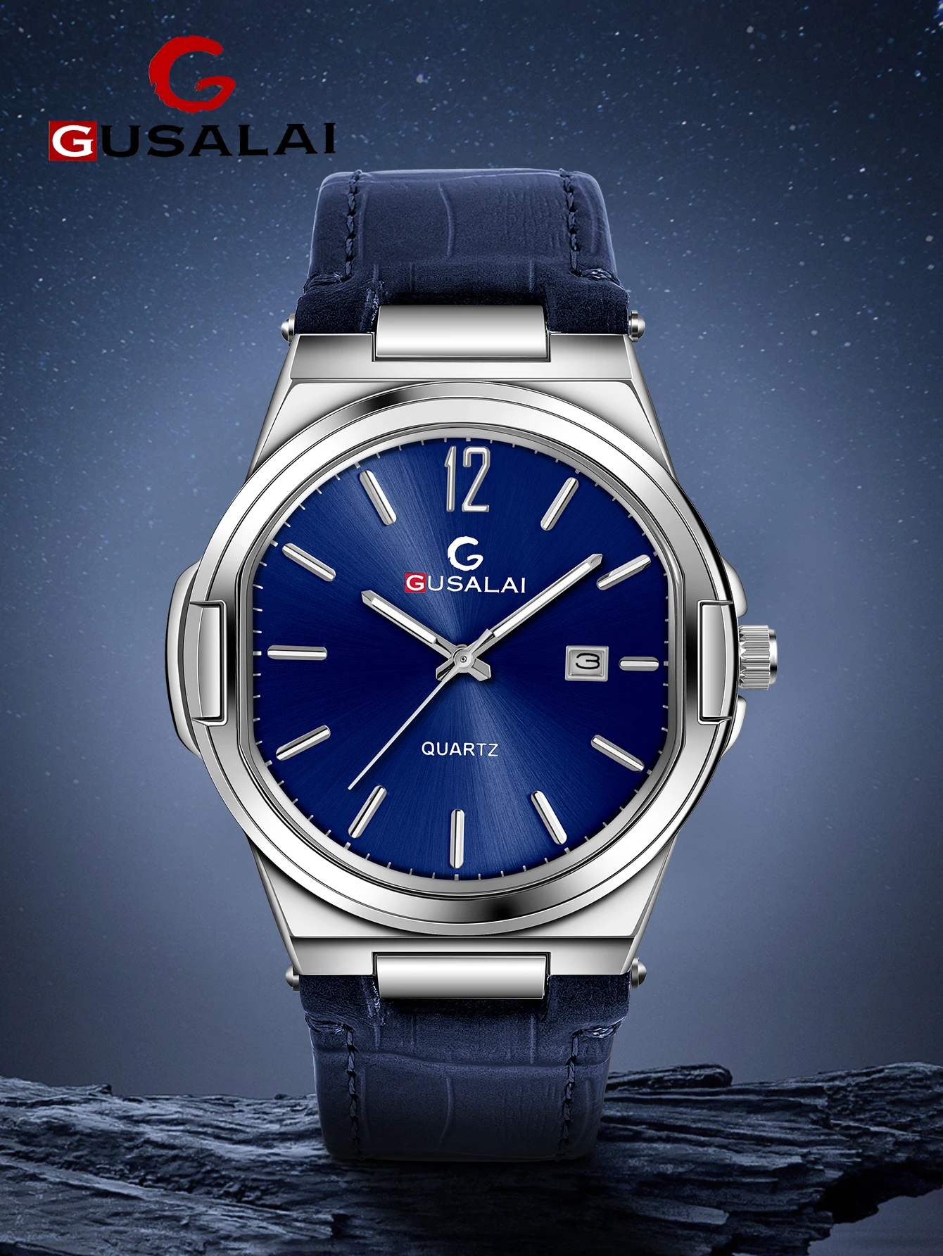 

Мужские новые модные кварцевые часы GUSALAI, кожаный ремешок, корпус из сплава, циферблат с календарем, мужские часы премиум-класса