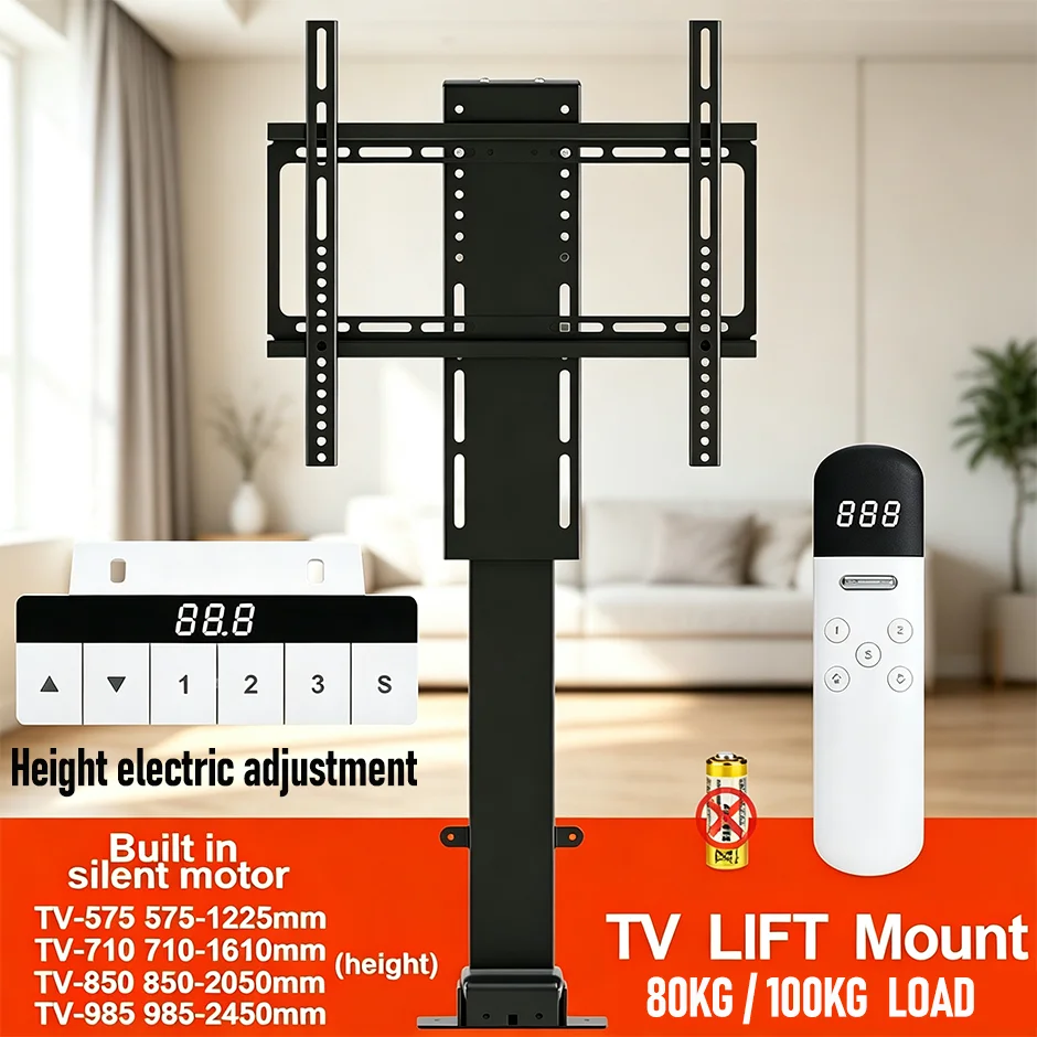 TV Lift Motorized With Remote Control 80KgLoad  MAX100Inch LED LCD Monitor Holder Mount Height Adjustable Silent Motor