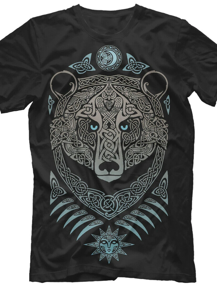 Creative Design Russian Spirit Russia Slavs Bear Runes Printed T-Shirt. Summer Cotton Short Sleeve O-Neck Mens T Shirt New S-3XL