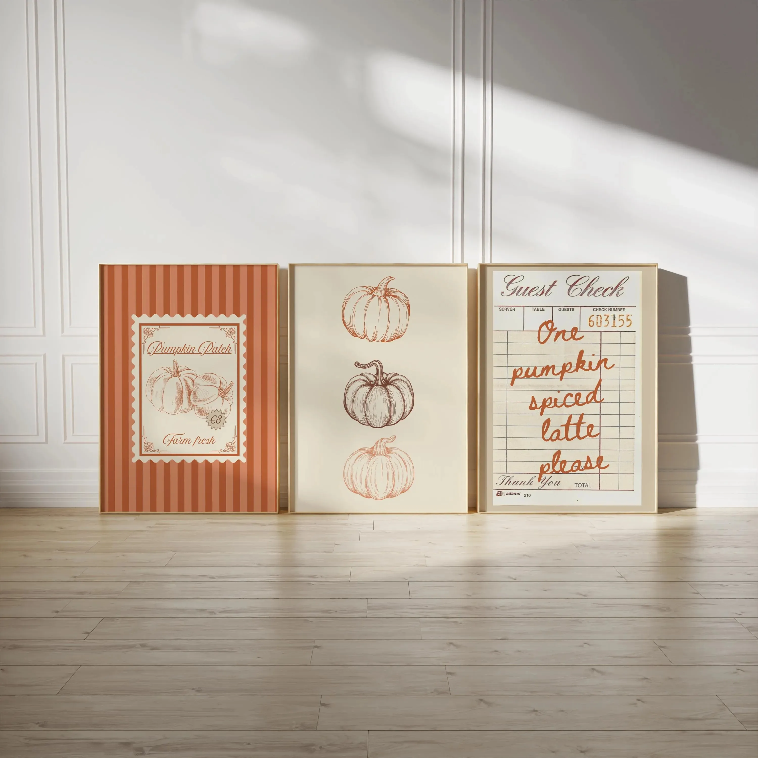 1/3pcs Retro Stamp Pumpkin Patch Canvas Print Orange Pumpkin Spice Latte Autumn Wall Art Poster for Modern Halloween Home Decor