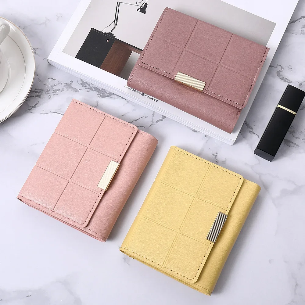 Women's PU Leather Three-fold Wallet Short Purse Lady Card Holder Portable Female Fashion Candy Color Coins Purses