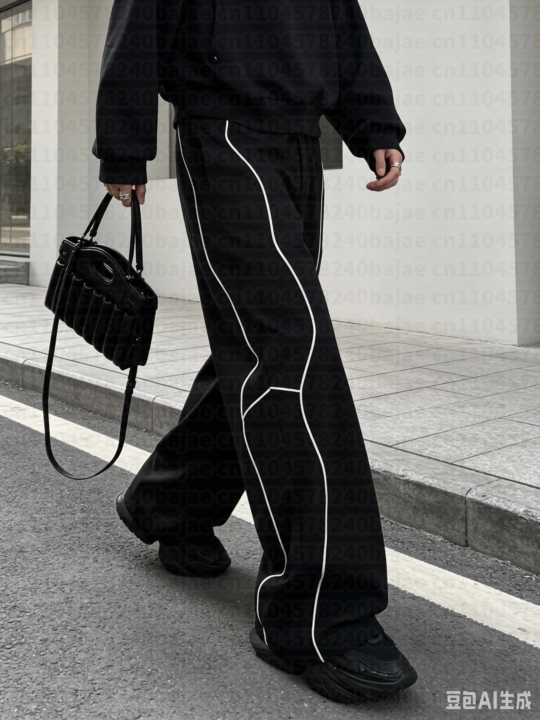 Neue gerade Freizeithose für Herren und Kinder, Punk-Stil, schwarz, leichte Hose, Sommer, weites Bein, bodenlang, Streetwear, Outdoor-Wanderhose – Detail 5