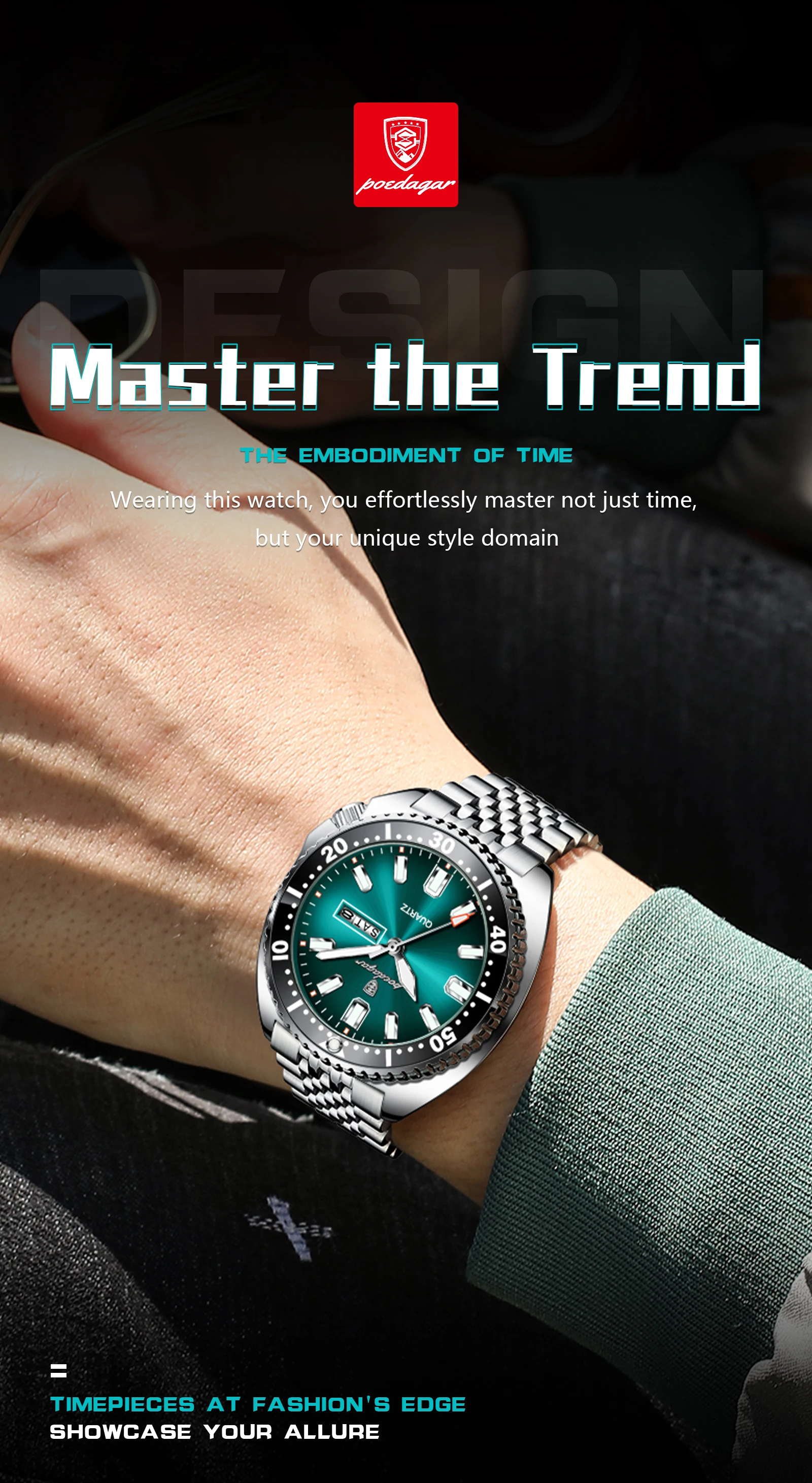 POEDAGAR Luxus Business Männer Uhr Datum Woche Wasserdicht Leucht Mann Armbanduhr Sport Edelstahl Quarz herren Uhren Reloj – Detail 13