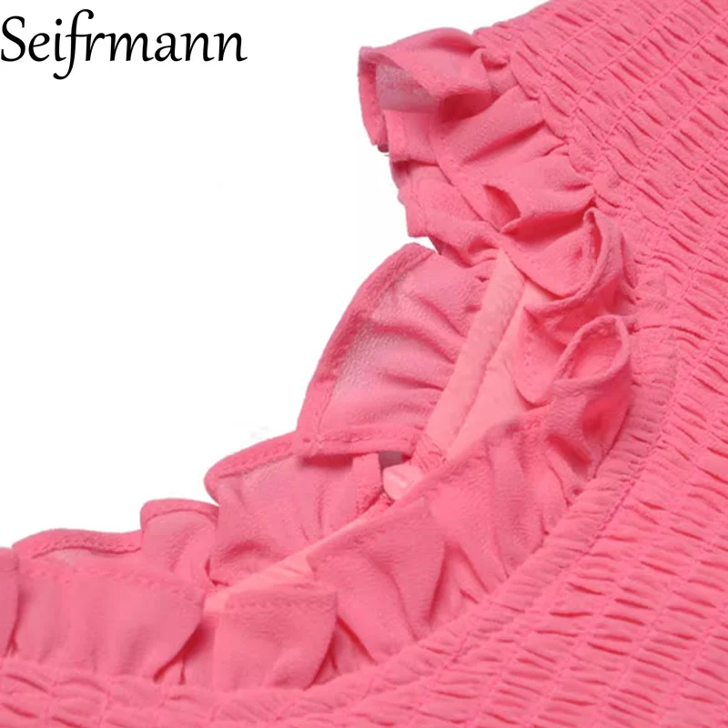 

Seifrmann 2026 Spring Women's New Fashionable Round Neck Short Sleeve Three Dimensional Flower Elastic Waist Cinching Dress