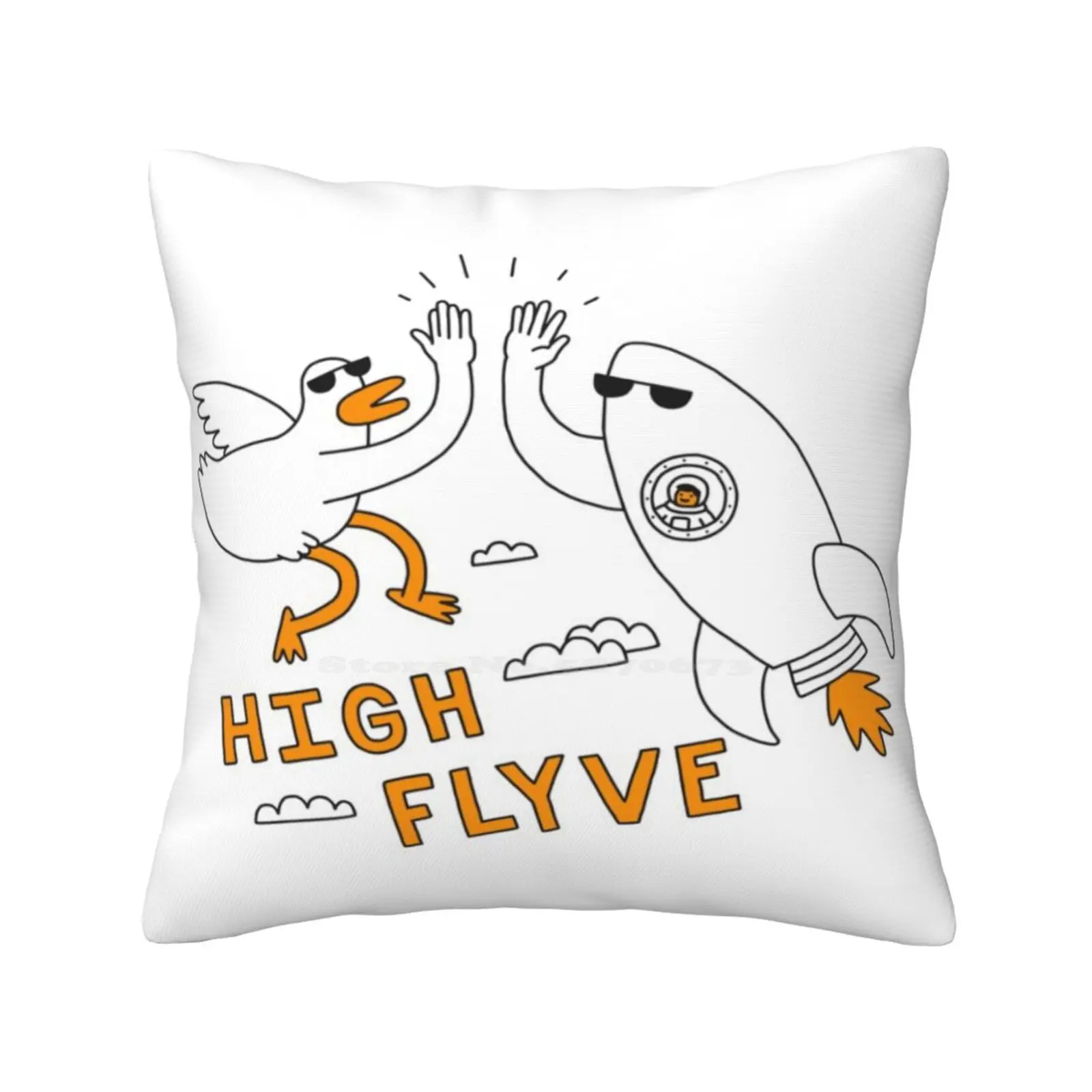 High Flyve Pillow Cover Hug Pillowcase High Five Duck Rocket Sky Fly Clouds Bird Spaceship Astronaut Typography Funny Weird Wtf