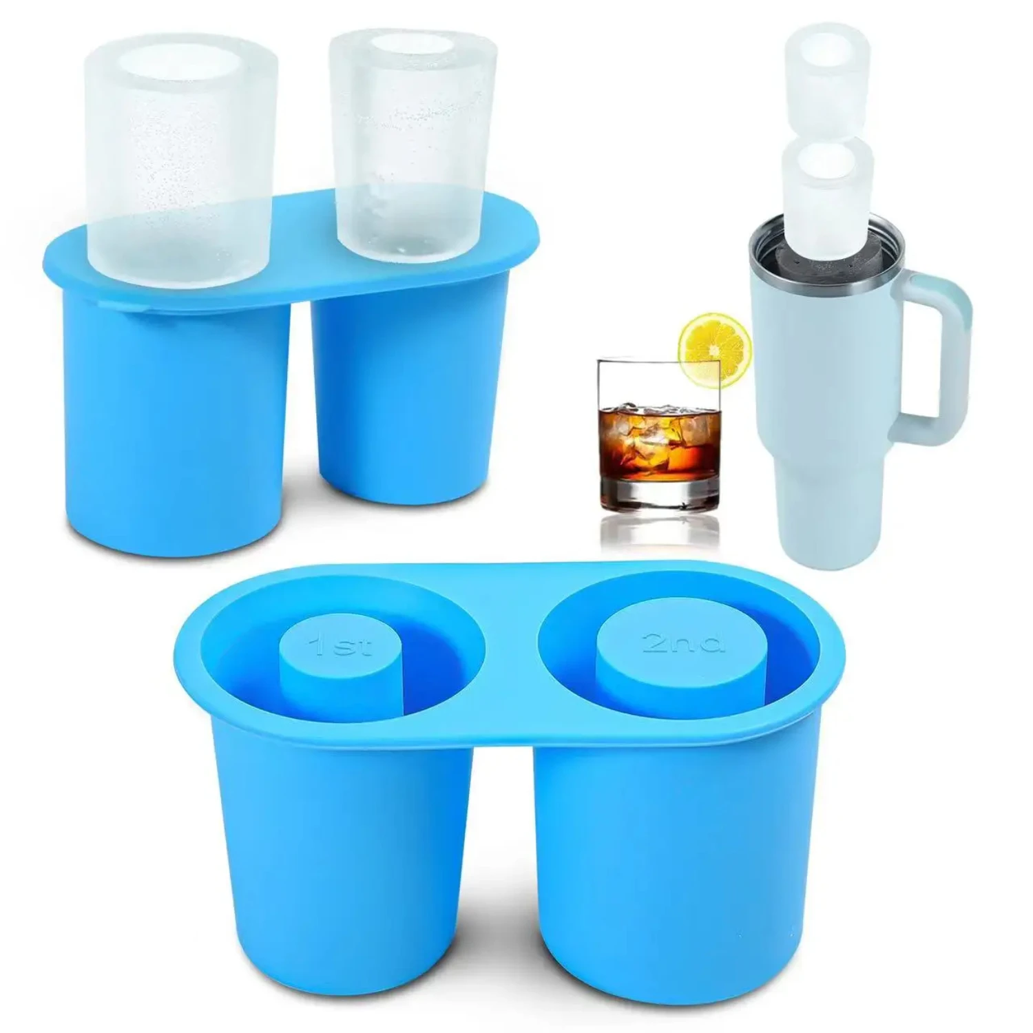 Ice Cube Tray   Cup Silicone With Lid  Making 2 Hollow Cylinder Ice Cube Molds  Chilling Cocktails Whiskey Drink