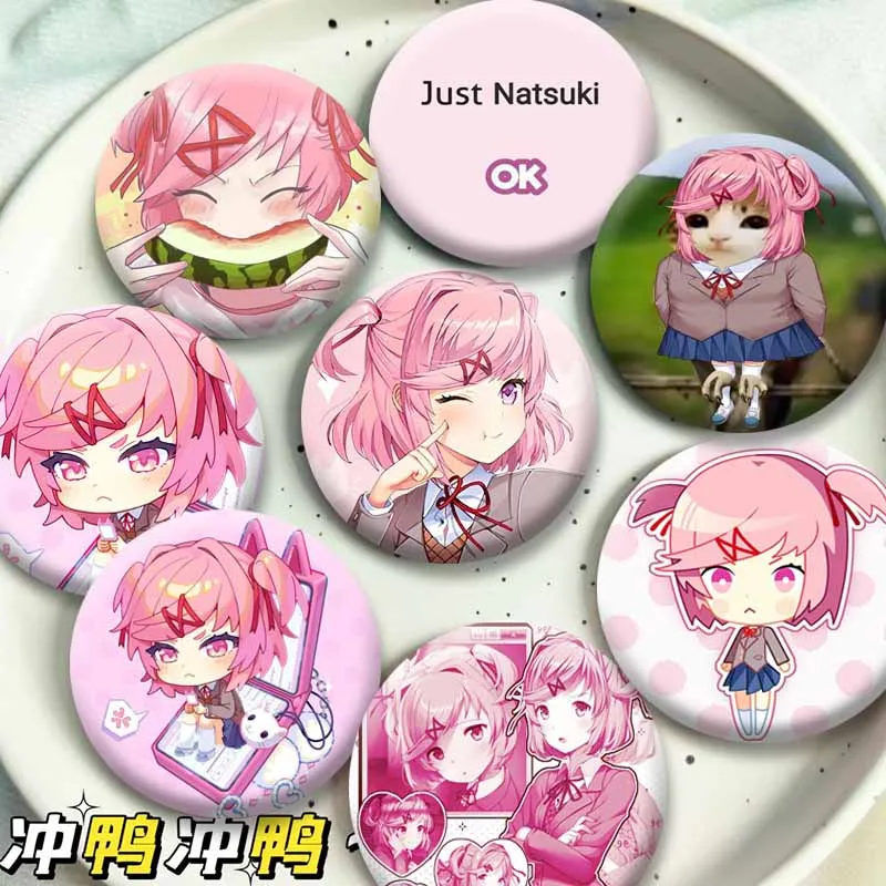 Cute Cartoon Girl Natsuki Coin Badges Creative Funny Anime Game Role Lapel Pins Bag Hat Decor Brooch Accessories Friends Gifts
